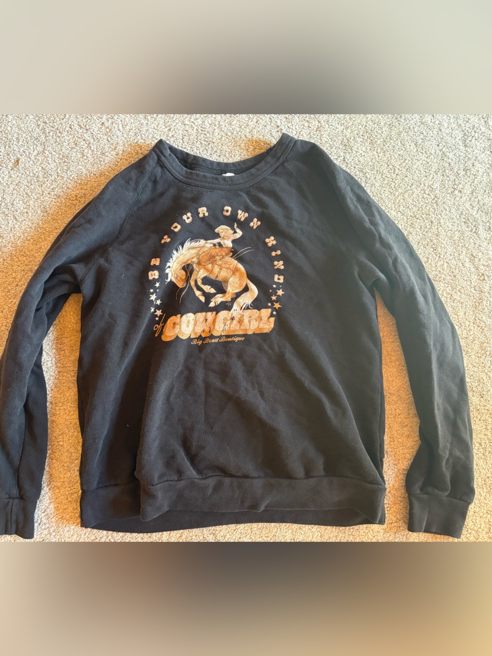 Black Graphic Crewneck Sweater with Mustang Design